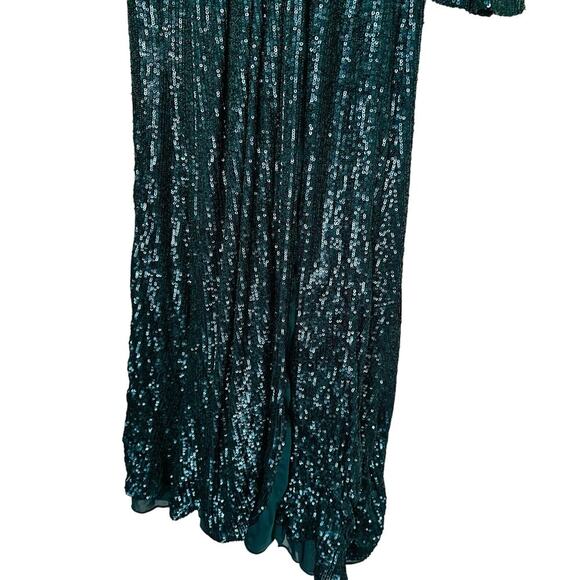 JONATHAN SIMKHAI Sequin Embroidered Long Sleeve Draped Front Marine Gown Size 2 - Picture 10 of 14